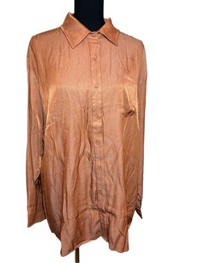 Merigold‎ Kiss Womens 3X Button Up Shirt Rust Brown Long Sleeve Collared Top